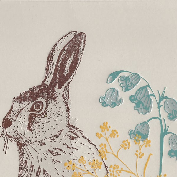 Hare and Bluebells Greetings Card
