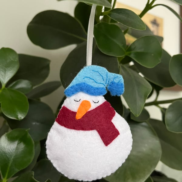 The Sleepy One - Felt Snowman Decoration