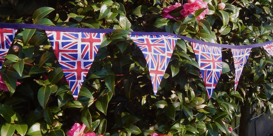 Queens Jubilee Bunting. Union Jack. Fabric. Double sided 2.5 or 3.8 or 5 metres.