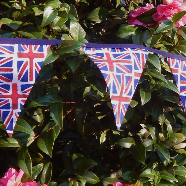 Queens Jubilee Bunting. Union Jack. Fabric. Double sided 2.5 or 3.8 or 5 metres.