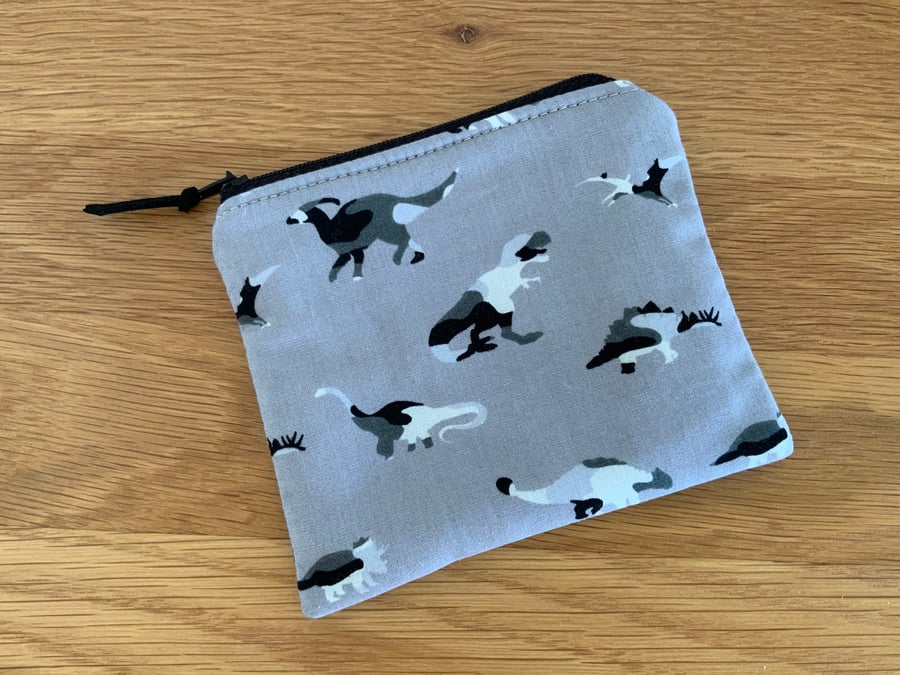 Fabric Coin Purse, Money Pouch, Zipped Purse, Purse, Card Holder, Dinosaur