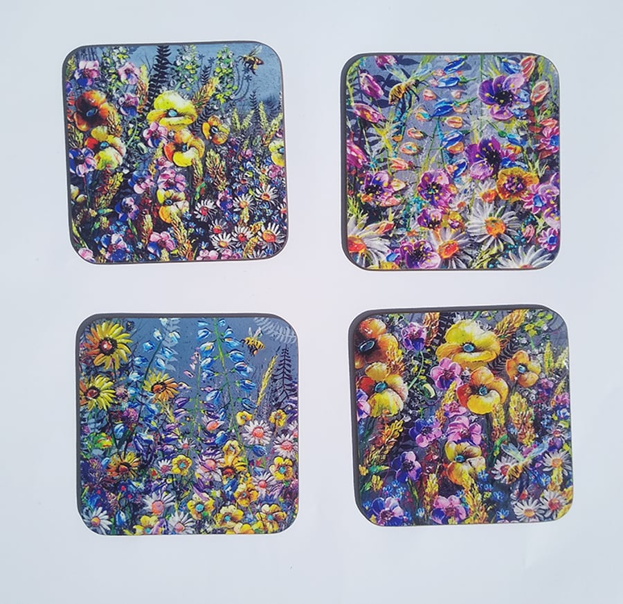 Acrylic floral art coaster gift set, wildflower art, gifts for flower lovers