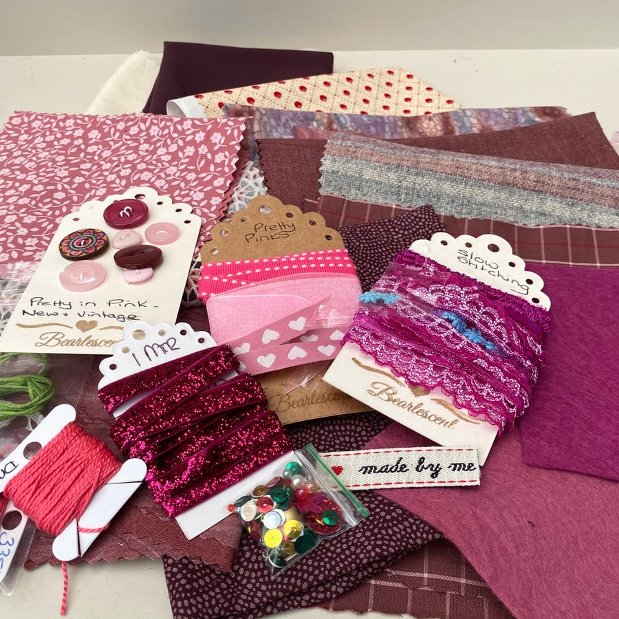 Fabrics, trims and haberdashery inspiration kit, collage pack ref 29
