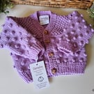  Bobble Design Hand Knitted Baby Girl's Cardigan Pure Merino Wool 6-12mth size