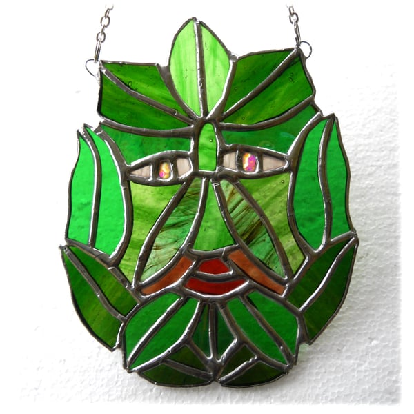 Green Man Stained Glass Suncatcher Greenman Nature Forest Spirit