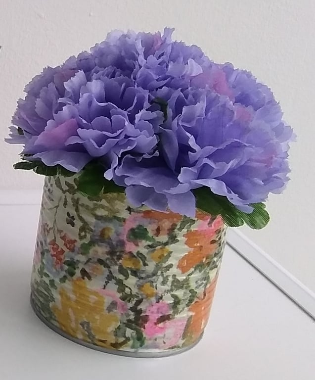Handmade Floral Tin with Lilac Carnations