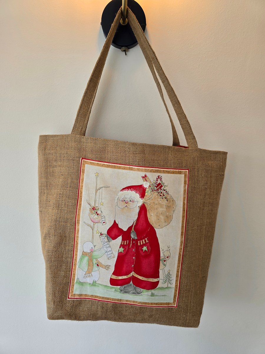 Father Christmas Santa Hessian Tote Bags