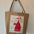 Father Christmas Santa Hessian Tote Bags