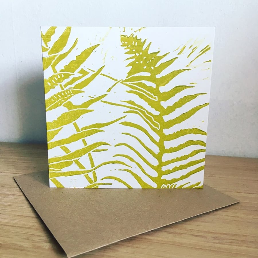'Ferns' hand printed linocut card