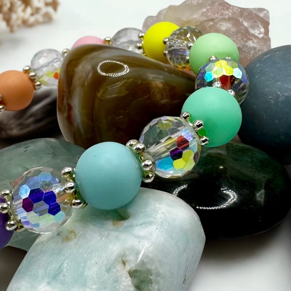 Multicoloured Acrylic and crystal bead bracelet 