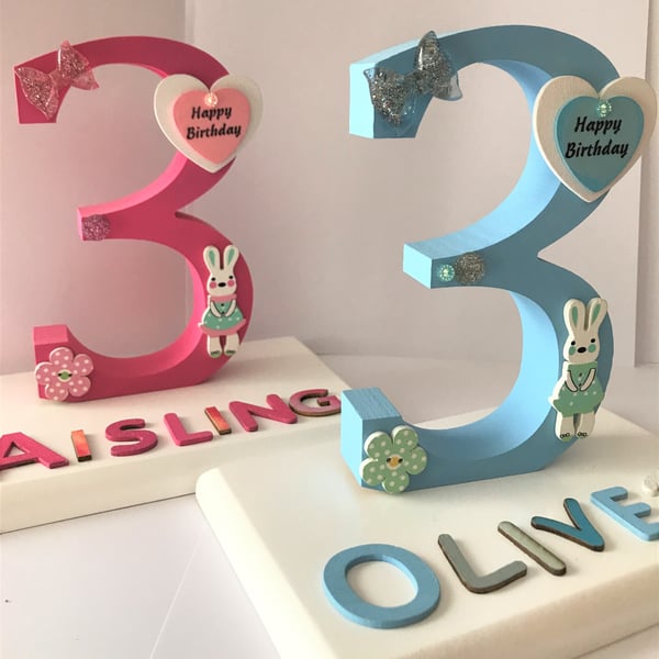 Personalized 3rd Birthday Wooden Number Plaque: Rabbit Decor