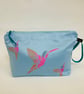 Sky Blue Hummingbirds Duchess Satin Makeup Bag