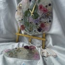 Luxury Resin Floral Clock Set with Matching Coaster