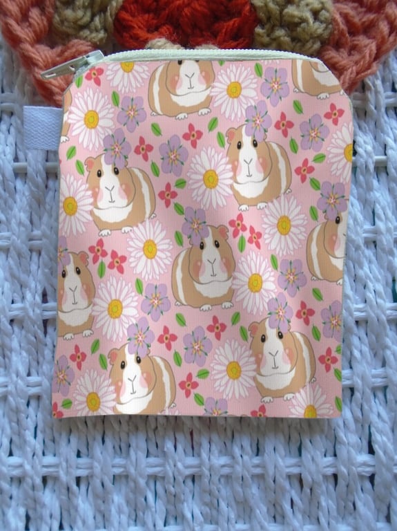 Cute Pink Guinea Pig Flowers Purse or Card Holder Cotton 