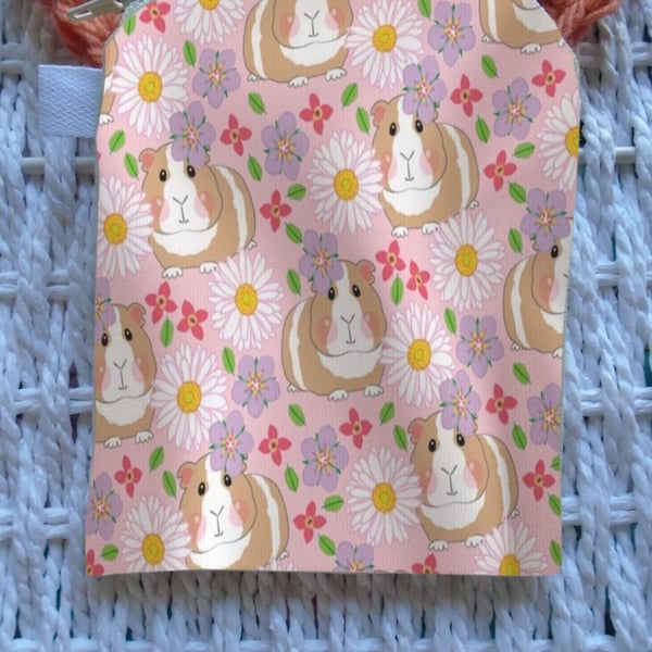 Cute Pink Guinea Pig Flowers Purse or Card Holder Cotton 