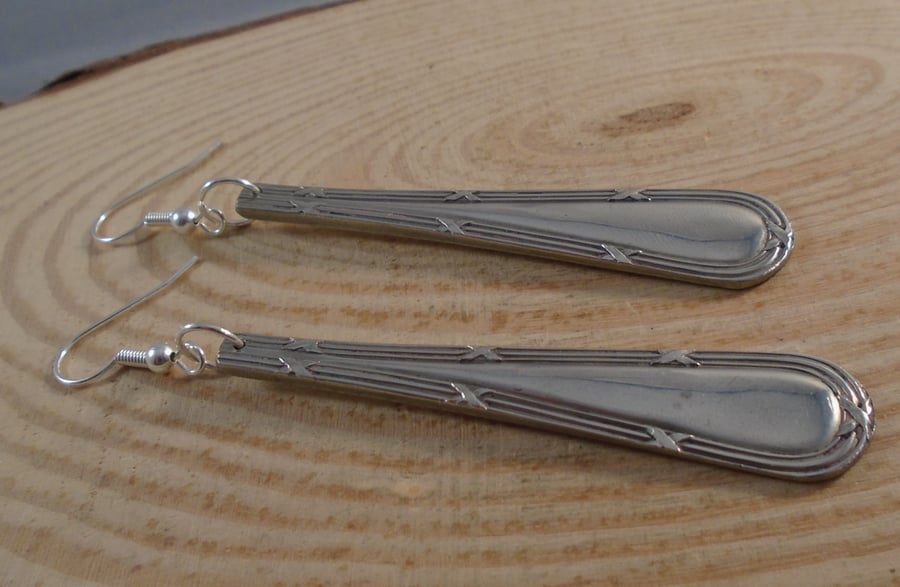 Upcycled Silver Plated Reed Sugar Tong Handle Drop Dangle Earrings SPE061906