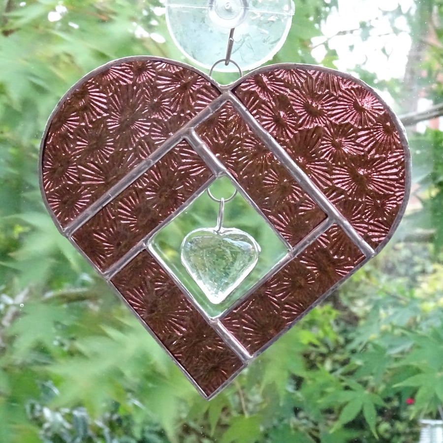 Stained Glass Heart Heart Suncatcher - Pink