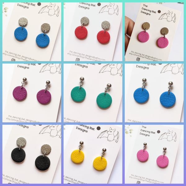 Polymer Clay Mini Drop Earrings, Bold Colourful Small Circle Earrings