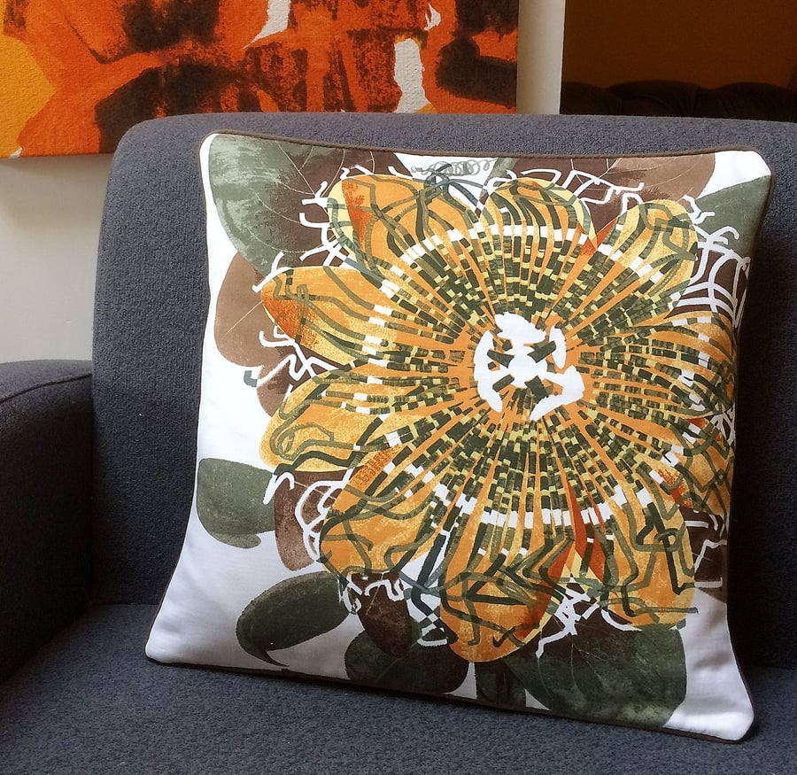 SALE 60s  Passion Flower PASSIONATA  Vintage Fabric Cushion 