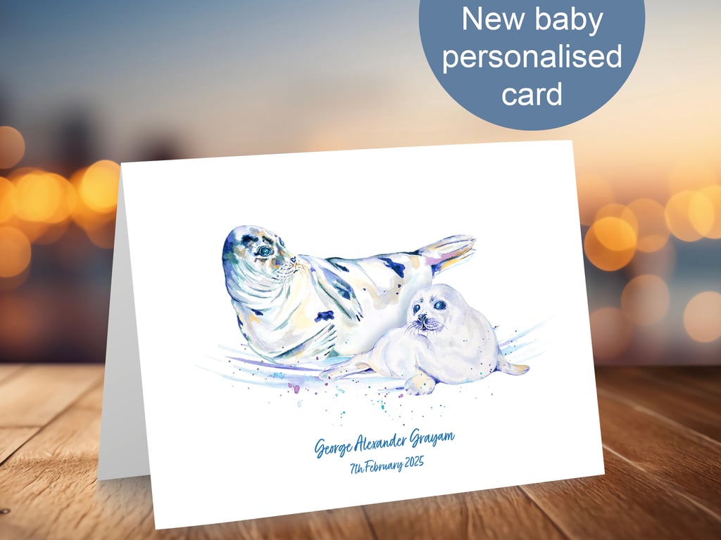 New baby personalised seal card - any name