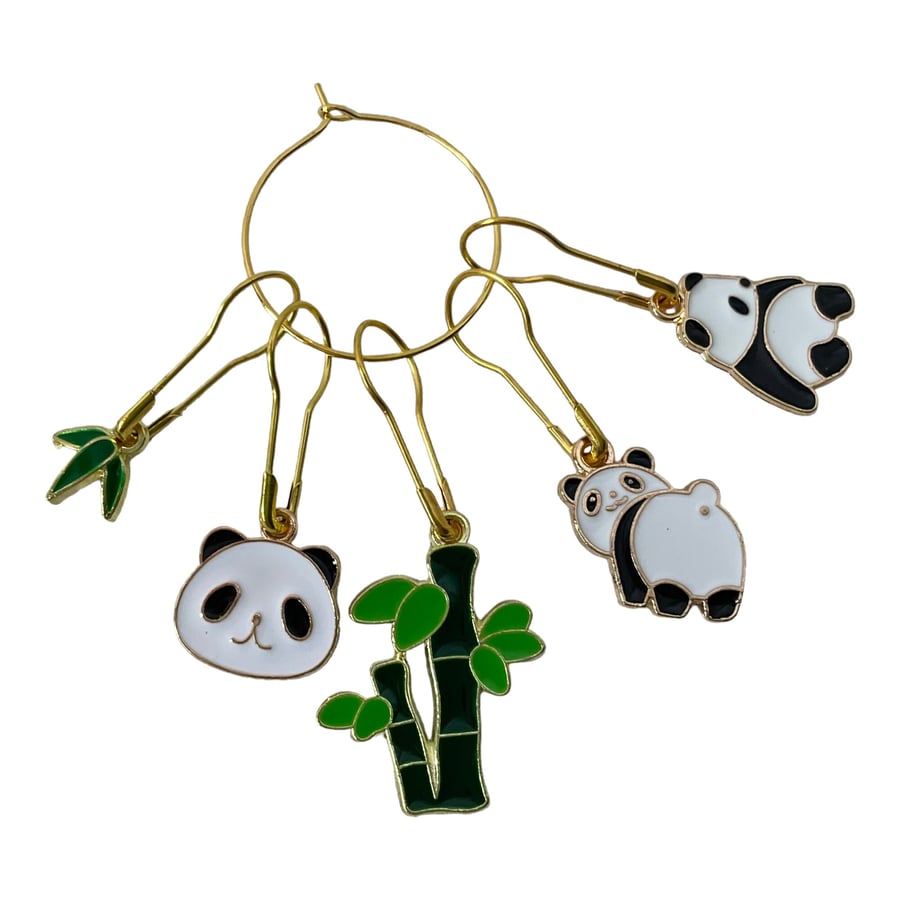 Panda Stitch markers, enamelled colourful progress charms, knitting markers, lac