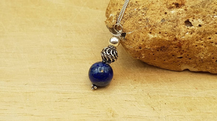 Small Lapis lazuli sphere Pendant necklace. September birthstone