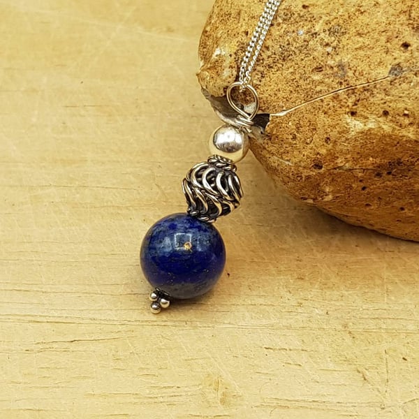 Small Lapis lazuli sphere Pendant necklace. September birthstone