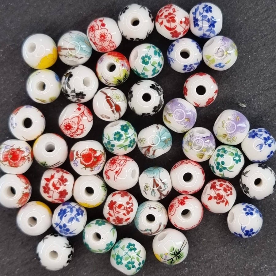 40 ceramic floral mixed beads