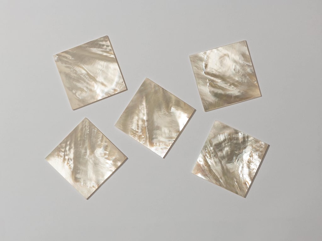HMJ 310  -  White Mother of Pearl Squares: Iridescent MOP Inlay (50x50x1.5mm)