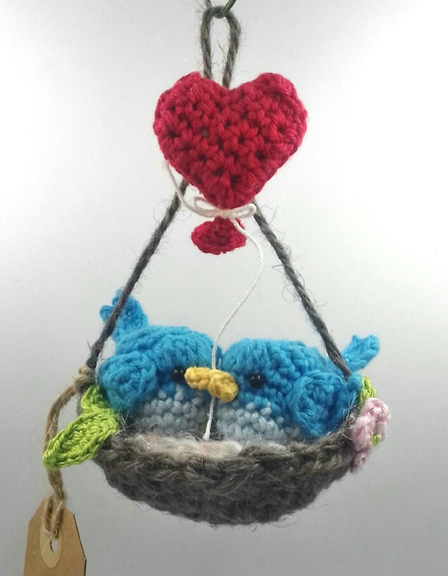 Crochet Love Birds in Nest with Balloon