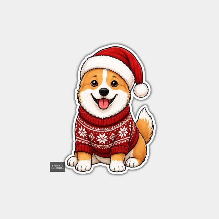 Funny Christmas Sticker Vinyl Xmas Decal For Adults - Cute Corgi In Santa Hat