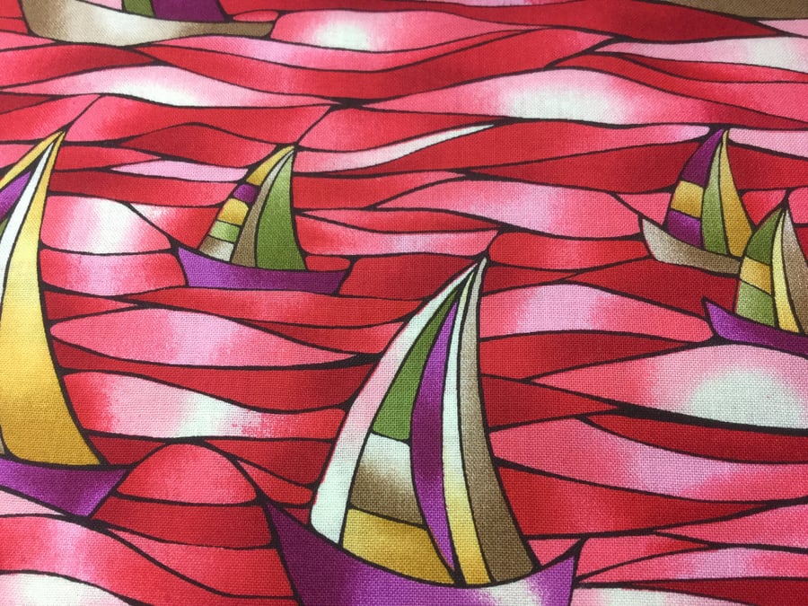 Fabric - Boats on Reds 3.00 Free Postage