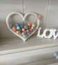 Pretty colourful marino felted ball macrame wrapped heart nursery wall fibre art
