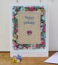 Hand-stitched birthday card, cheerful and pretty, to brighten up someone's day! - Image 1