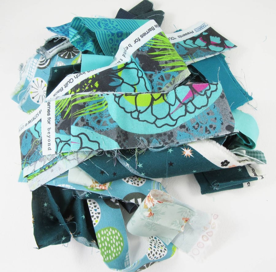 Aqua Blue Green Fabric Strips for Patchwork and Crafting