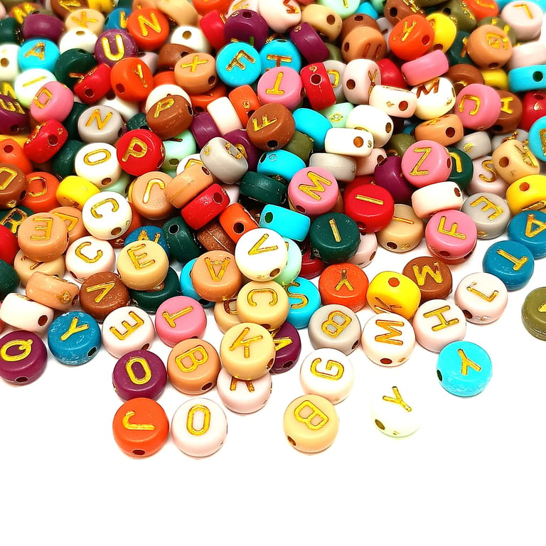 7mm Flat Round Acrylic Alphabet Beads, solid colourful mixed gold letters for Je