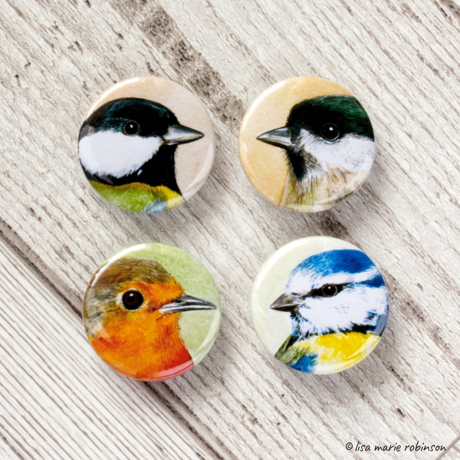 British Garden Birds 25mm Badge Pack - 4 Designs