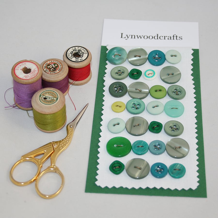 28 Green Buttons - including vintage