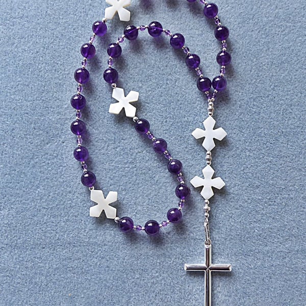 Anglican Prayer Beads with Amethyst, Mother of Pearl and Sterling Silver