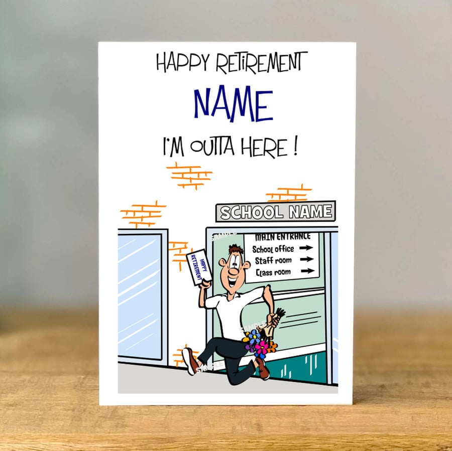 Personalised Teacher Retirement Card, dad, grandad, son, brother, friend, work 
