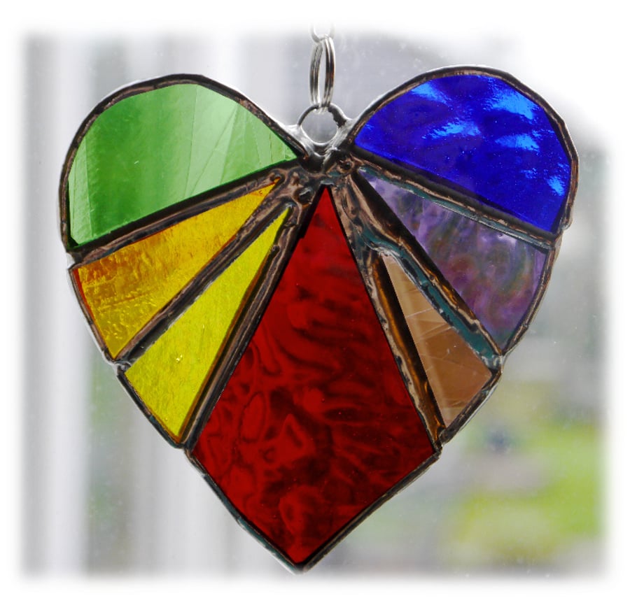Love Heart (Rainbow) Stained Glass Suncatcher 8cm 025
