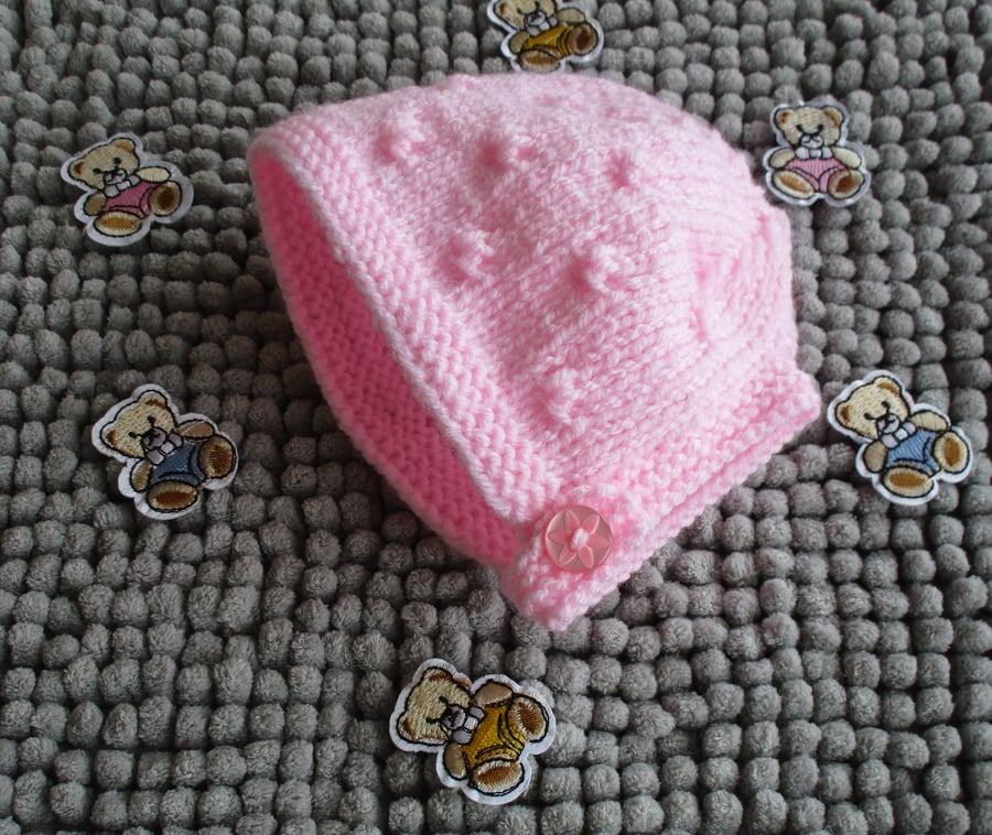 Newborn Baby Pink Bonnet 