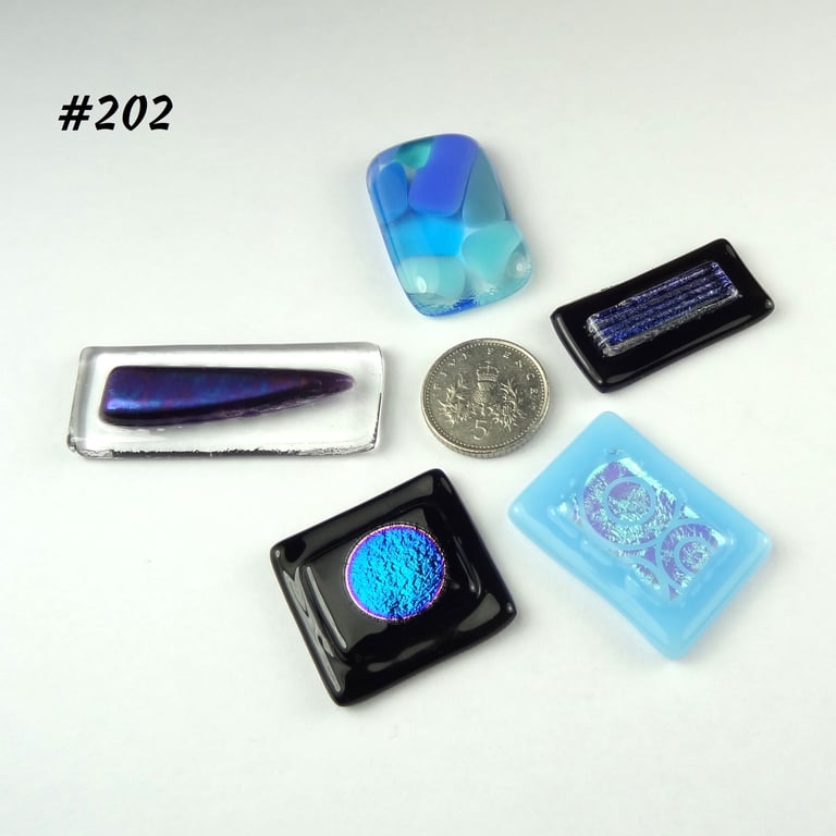 5 mixed glass cabochons, accessory glass, jewellery making, multicoloured (202)