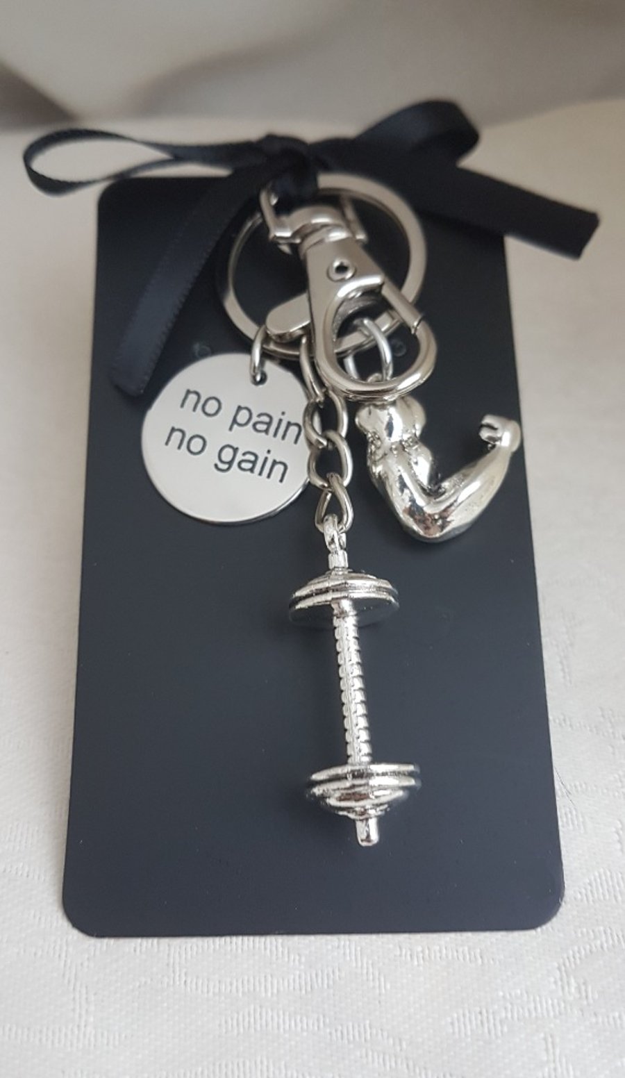 No Pain No Gain Fitness Themed Key Ring - Bag Charm - Key Chain