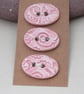 3 Medium Oval Shell Pink Brocade Pattern Ceramic Buttons - Image 3