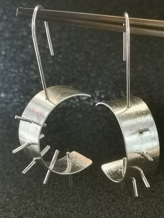 Brutalist Sterling Silver Spike Earrings, Umbra, Handmade Sculptural