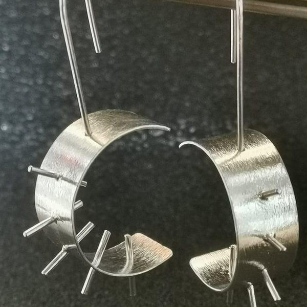 Brutalist Sterling Silver Spike Earrings, Umbra, Handmade Sculptural