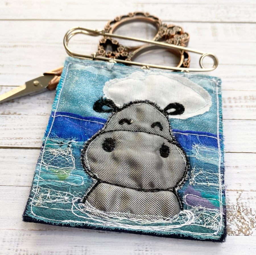 Upcycled hippopotamus kilt pin brooch or badge. 
