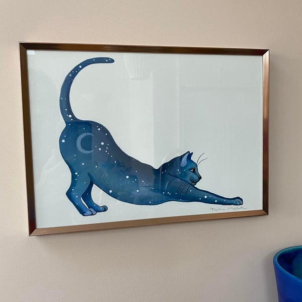 Cat Art Giclee Print - "Lunar Cat Stretching"