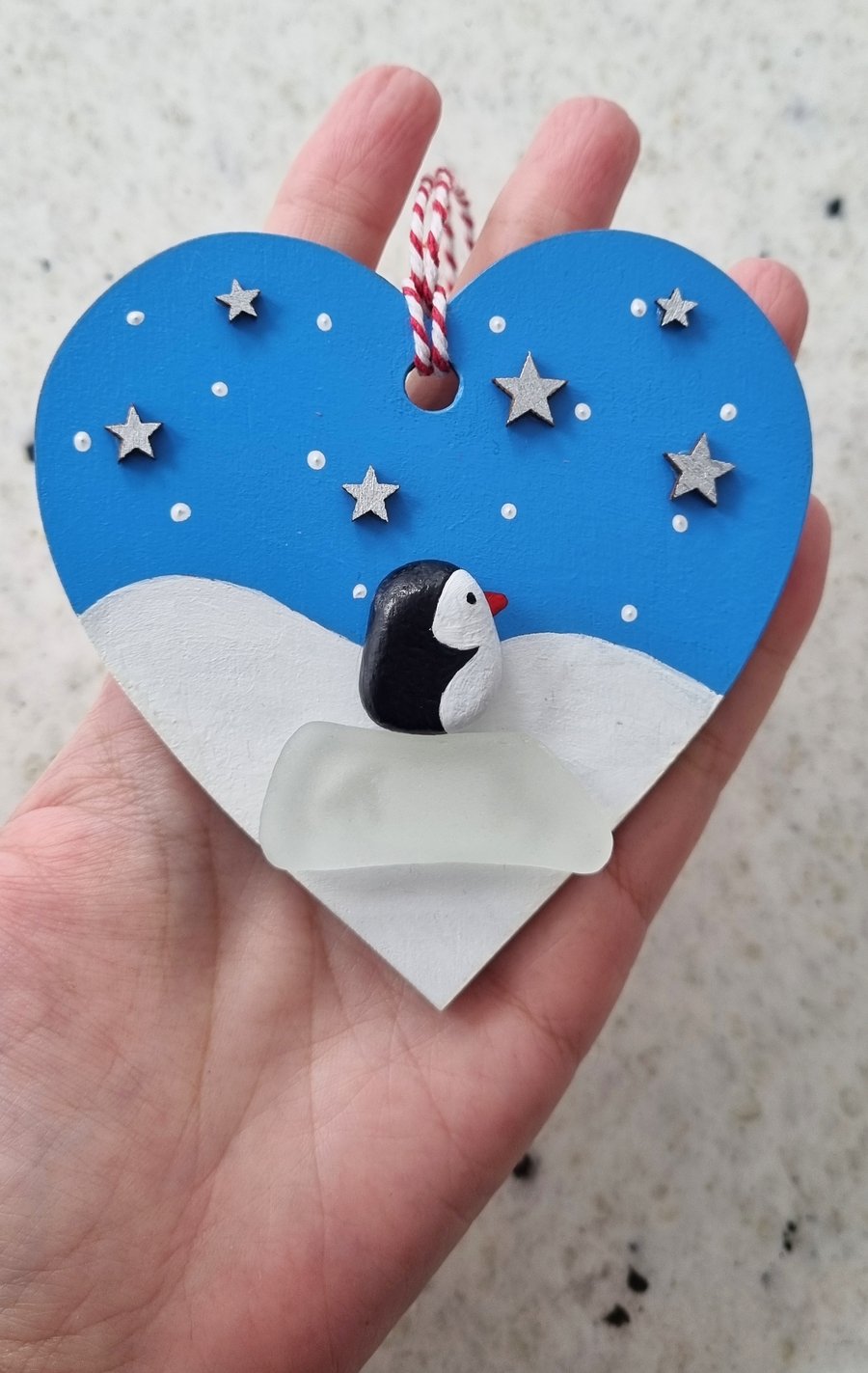 Christmas seaglass penguin ornament 